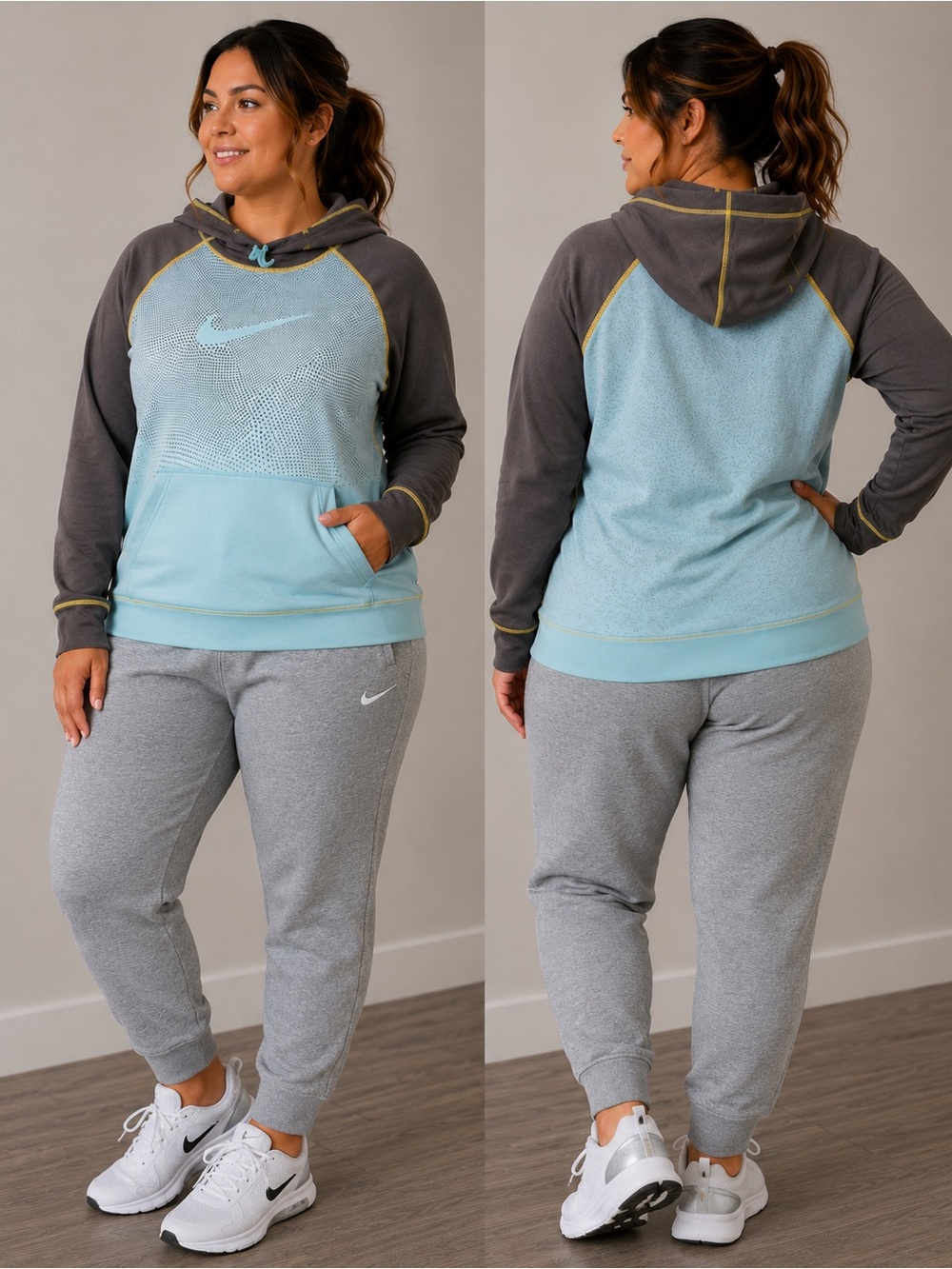 Nike Women'sr Blue and Gray Hooded Pullover Sweatshirt
